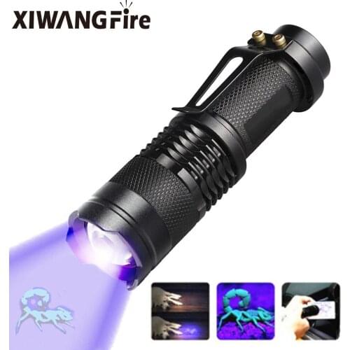 LED UV Flashlight Ultraviolet Torch with Zoom Function Mini UV Black Light Pet Urine Stains Detector Scorpion Hunting flashlight