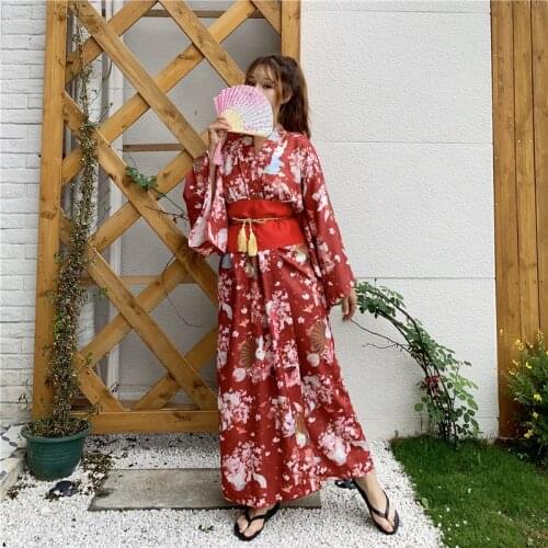 Women Japanese Traditional Costume Female Flower Japanese Kimono Dress for Stage Cosplay Ladies Yukata Costume Kimono Feminino
