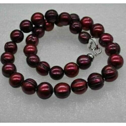 Gorgeous 12-13mm south sea baroque wine red pearl necklace 18inch 925s
