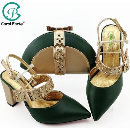 High Quality Green Color African Designer Shoes And Bag Set To Match Italian design Party Shoes With Matching Bags Set
