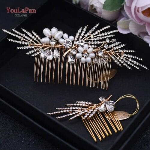 YouLaPan HP01 Wholesale Bridal Hair Combs Bridal Accesories Bridal Headband Tiara Pearl Bridal Headband Gold Headpiece for Women
