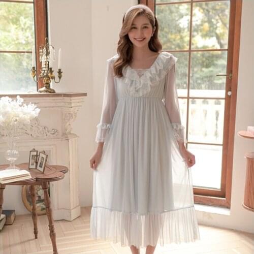 Woman Clothes Romantic Girl Lace Sexy Dress With Sleeves Home Wear Female Nightdress