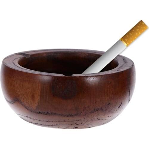 1pc Ashtray Tabletop Round Solid Wood Creative Smoking Ashtray for Home