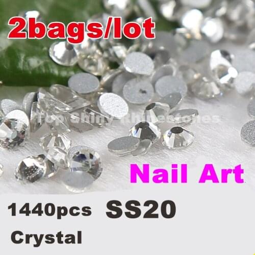 2bags/lot 1440pcs/Lot, ss20 (4.6-4.8mm) Crystal/Clear Flat Back Nail Art Non Hotfix Rhinestones