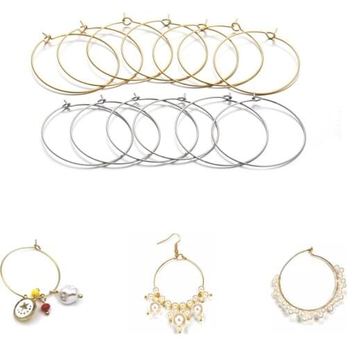 20-50Pcs 15-40mm Gold Stainless Steel Earrings Big Circle Earrings Wire Ear Hoop for DIY Dangle Jewelry Making Accessories