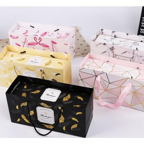 5pcs Paper Gift Bag Candy Cookie Box With Printed Flamingo Leaf Fashion for Wedding Birthday Party Supply Package Bages
