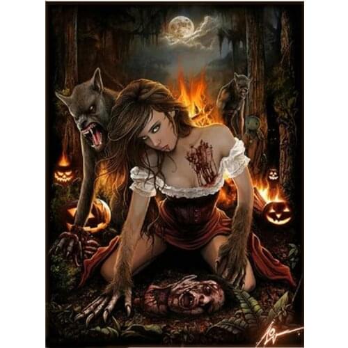 DIY 5D Diamond Painting Vampire woman and wolf Full Square Round Mosaic Kits Embroidery Rhinestone Pictures By Number I17
