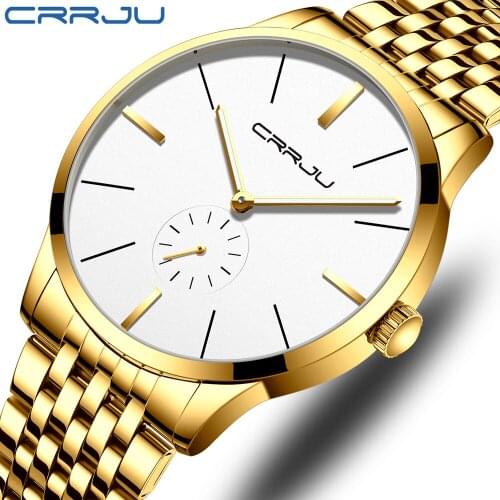 CRRJU Watch Men Fashion Sports Quartz Full Steel Gold Business Mens Watches Top Brand Luxury Waterproof Watch Relogio Masculino