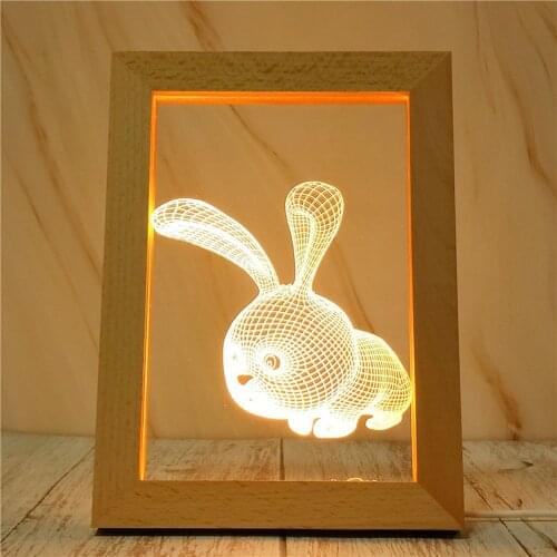 Colorful/White 3D Carton Photo Frame LED Night Light Wood Desk Lamp USB Cable Acrylic Flat Kids Christmas Gift