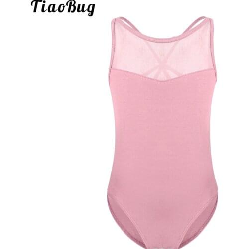 TiaoBug Kids Girls Sleeveless Splice Criss-Cross Back Ballet Dance Gymnastics Leotard Jumpsuit Bodysuit