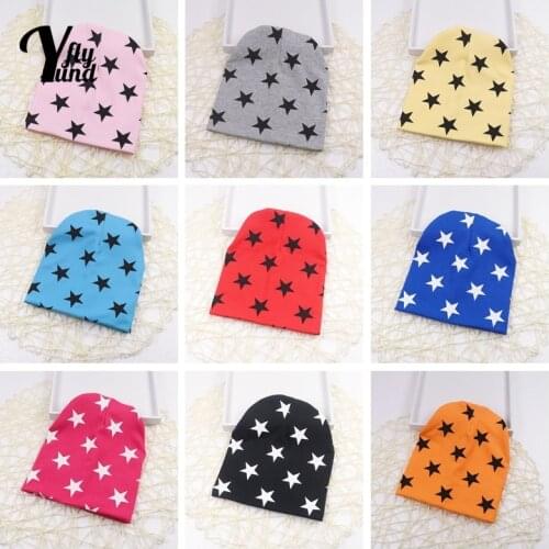 Yundfly 19*20 CM Double Layer Warm Knitted Cotton Infant Hat Cute Stars Print Baby Girls Caps Children Headwear Hair Accessories