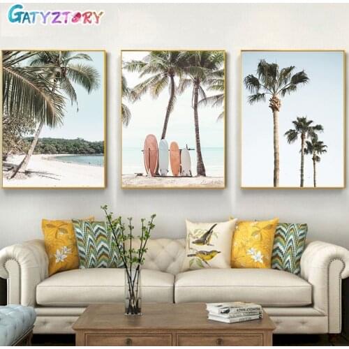 GATYZTORY DIY Painting By Numbers Coconut Tree Oil Painting Landscape HandPainted Gift Canvas Drawing Home Decor