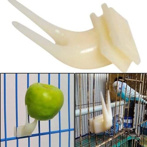 Pet Bird Cage Mount Plastic Fruit Fork Parrot Hamster Food Feeding Tool Toy Ivory Unique Design Accessories Suitable For Hamster