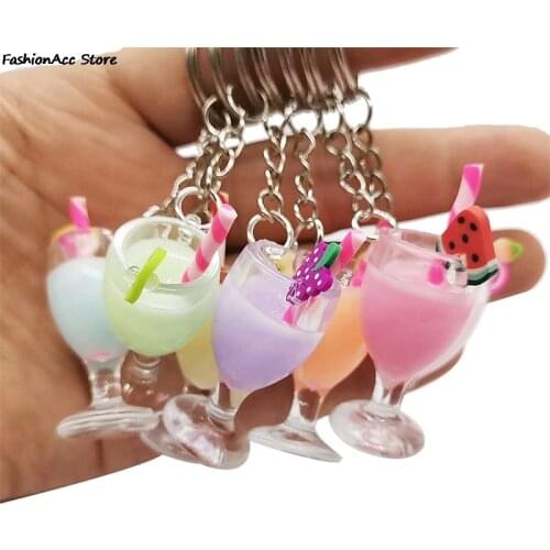 Cocktail Keychain Lovely Key Chain Schoolbag Backpack Charm Pendant Key Ring Girl Gifts Jewelry
