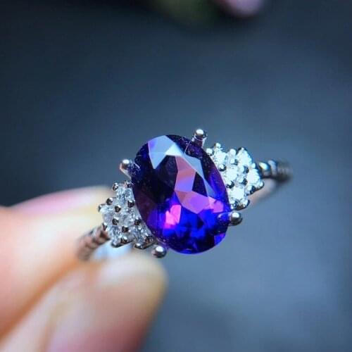 High-quality Amethyst Gemstone Fashion Ellipse Simple Ring for Women Real 925 Sterling Silver Fine Fashion Jewelry