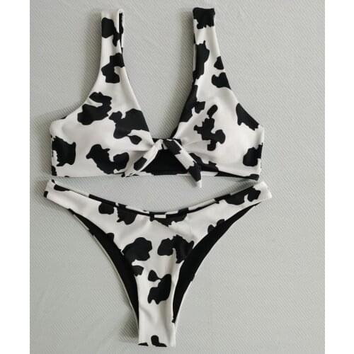 Two Piece Cow Print Bikini Set Women Swimsuit Sexy Mini Thong Brazilian Swimwear High Waist Bathing Suit Maillot De Bain Femme