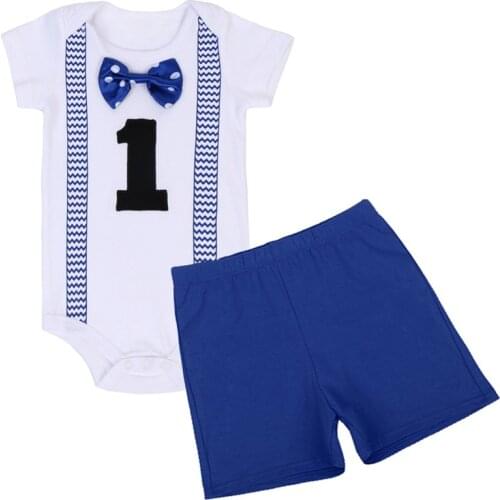 2pcs Set Cute Baby Boy Girl Clothes Baby First 1st Birthday Photo Shoot Costume Romper Bodysuit Shorts Pants Cake Smash Outfit