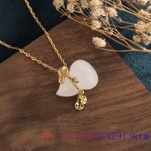 White Jade Gourd Pendant Zircon Natural Charm Necklace Gifts Crystal Gemstone Fashion 925 Silver Jewelry Amulet Chalcedony