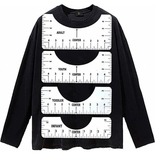 4Pcs/Set T-Shirt Alignment Ruler For Guiding T-Shirt Design Fashion Rulers With Size Chart DIY Drawing Template Craft Tool