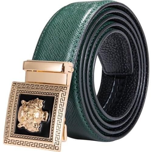 Fashion Designer Belt for Men Automatic Buckle Green Strap Luxury Cowskin Genuine Leather Belt Business Party Formal Barry.Wang