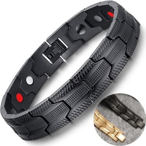 Black Men Bracelet Hand Chain Health Energy Germanium Magnetic Bracelet Male Stainless Steel Bracelets for Men Jewelry