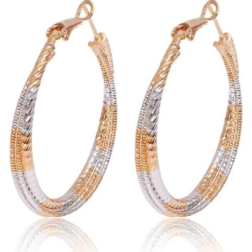 MxGxFam Two Gold Color 18 K Round Circle Earrings 3 Hoops For Women Fashion Jewelry
