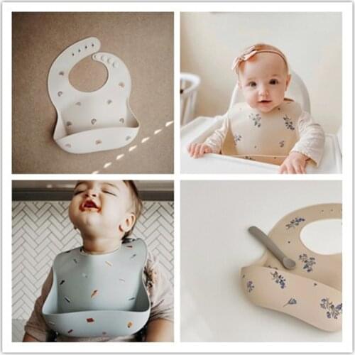 Baby Silicone Bib Food Grade Rainbow Cherry Waterproof Bibs Child Feeding Supplies Baby Dirty-proof Bib Rice Pocket for Children