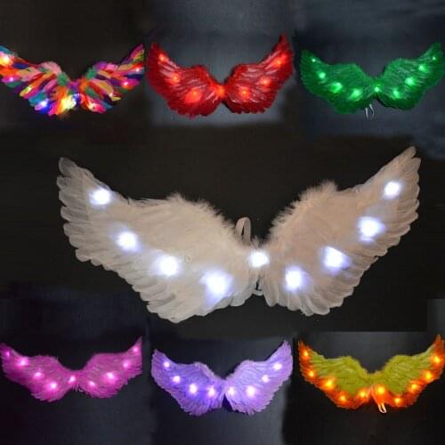 65x35cm LED Glow Light Angel Feather Wing Fairy Girls Wings Cosplay Props Wedding Party Drama Costume Christmas