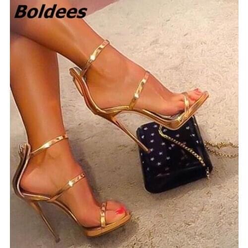 Simply Designer Shinny Mirror Sandals Sexy Open Toe Stiletto Heel Dress Shoes Woman Trend Fashion Party Shoes