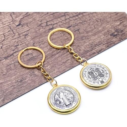 Religious CSPB Ancient Silver Color Key Ring Saint Benedict Medal Exorcism Pendant Keychain Keyring Catholic Prayer Jewelry Gift
