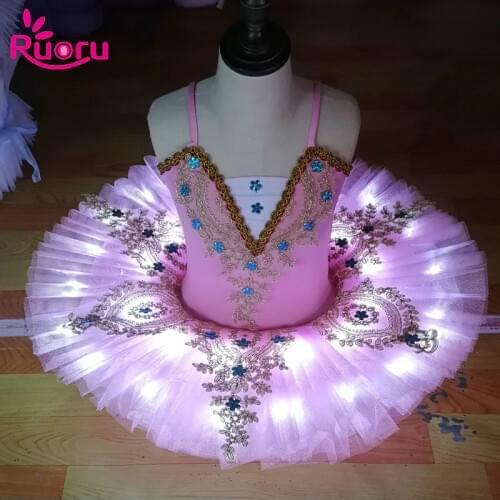 Ruoru Professional Ballet Tutu Skirt Ballerina Ballet Dress Kids Girls Adult Led Tutu Dance Costume Pancake Tutu Swan Vestido