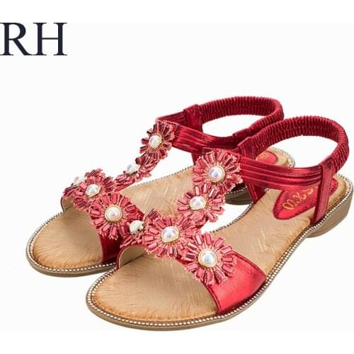 New Sweet Love Wind Precious Pearl Point Drill Line Sandals Casual Comfort T Type Flat Shoes Manufacturers