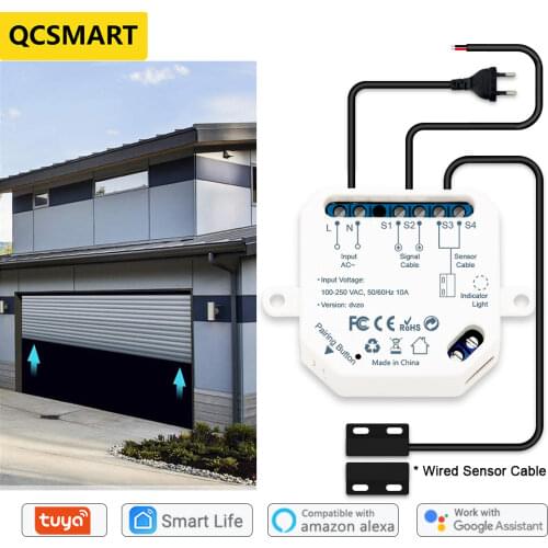 Garage Door Sensor Opener Controller Remote WiFi Switch Tuya Smart Life App Alert Works with Google Home Alexa Home Automation