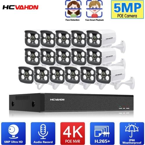 H.265 4K POE CCTV System 5.0MP Face Detection Outdoor Weatherproof Security Camera Audio Record Video Surveillance System