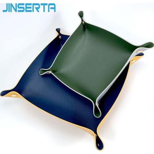 JINSERTA Dice PU Leather Folding Tray Collapsible Wallet Key Coins Trinket Tray Cosmetic Organizer Desktop Sundries Storage Box