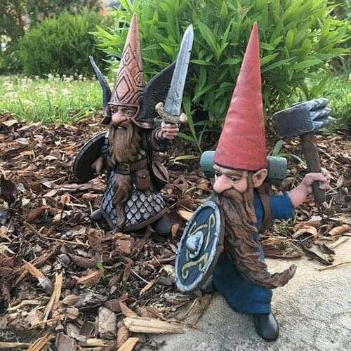 Ancient Battle Guard Dwarf Sculptures In Armor Holding An Axe Ornaments Yard Patio Garden Gnomes Decoration Accessories Outdoor