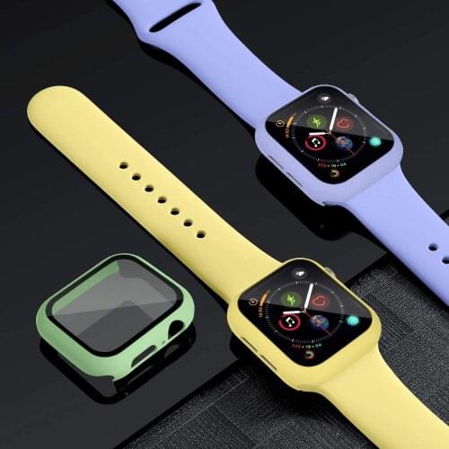 Glass+Case+Strap For Apple Watch band 44mm 40mm 38mm 42mm 44 mm Silicone Sport smartwatch bracelet iWatch serie 3 4 5 6 se band