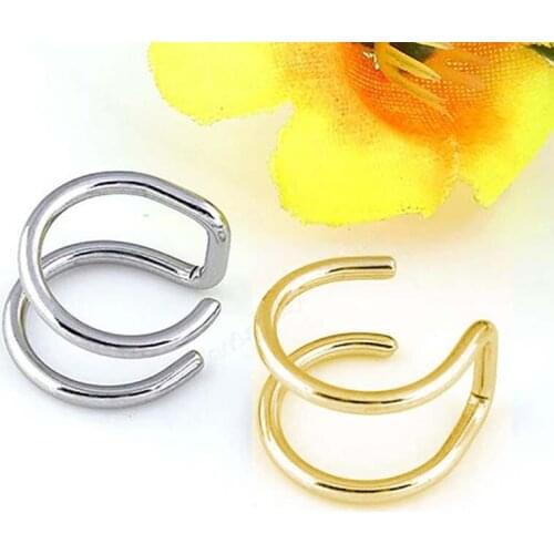 Unisex U-Shaped Earless Ear Clip Stainless Steel Double C Cartilage Earrings Titanium Steel Double Ring Nose Clip