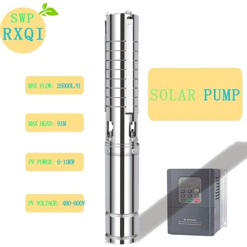 SOLAR WATER PUMP 4" Deep Well Submersible High Pressure MPPT AC/DC 380v 4000w or 5.5HP Max Flow 25000L/H Max Head 91m Outlet 2"