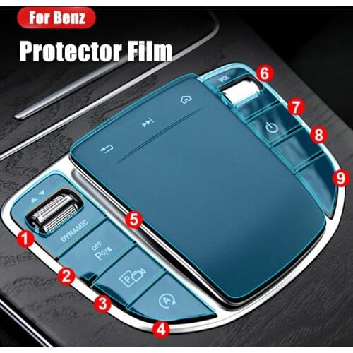 TPU Car Center Console Interior Film for Benz 2019-2020 C E Class Mouse Button Multimedia Protective Film Accessories