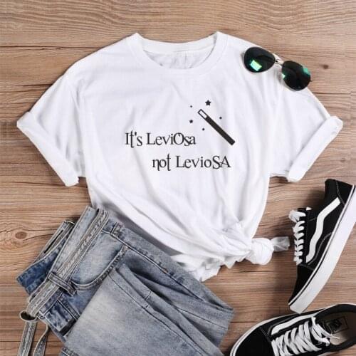 Female Kawaii T-Shirts Its Leviosa Not Leviosa Letter T Shirt Women Cute Magic Wand Pattern Print Women Tops Tees