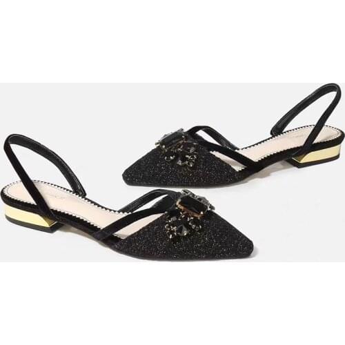 LMCAVASUN Summer 2021 Latest ZA Shoes Pointed Toe Thin Strap Rhinestone Wrapped Toe Half-heel Womens Shoes