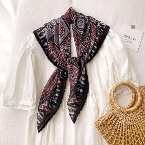 90*90 cm Cotton Linen Square Scarf For Women Paisley Print Head Scarves Shawl Wraps Lady Fashion Summer Hijab Headband 2021