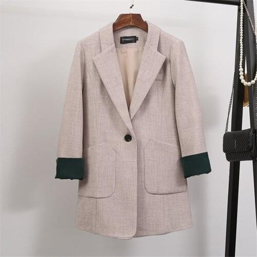 S-3XL Elegant V- Neck Black Khaki Blazers Suit Women Spring Autumn Slim Korean Style Mid-Length Casual Business Attire Jacket