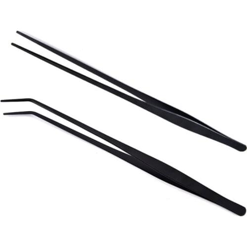 2 pcs/set Stainless Steel Water Grass Clip Aquarium Maintenance Tool 15 Inch Long Tweezers Straight And Curved Cleaning Tools