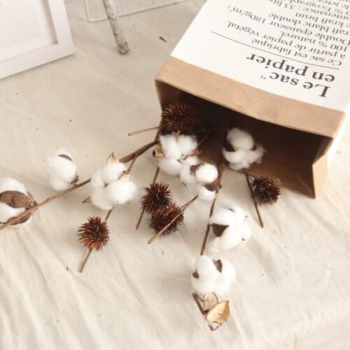 3pcs/lot simulation 4 cotton branch plants dried flowers home decoration wedding road lead flower artificial cotton branch