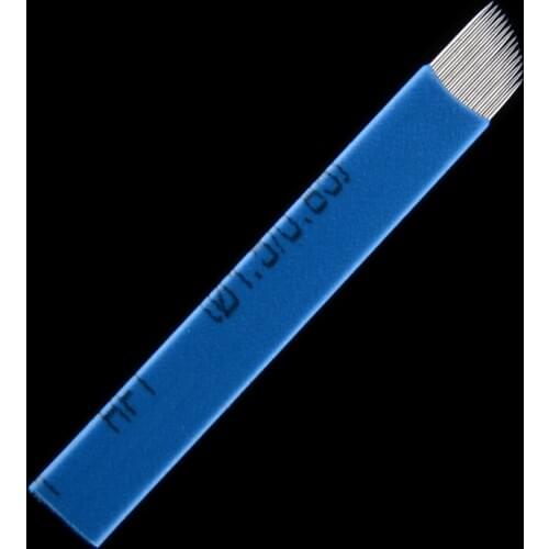 50 PCS blue 14-Pin Permanent Makeup Manual Eyebrow Tattoo Bevel Blades 14 Needles