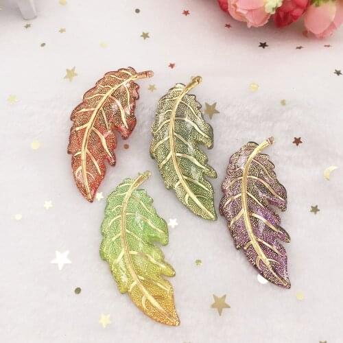 6pcs Bling Mix Resin Colorful Leaf Flat Back Rhinestone Applique DIY Wedding 1 Hole Ornament Craft F628