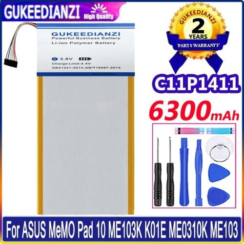 6300mAh GUKEEDIANZI Battery C11P1411 For ASUS MeMO Pad 10 ME103K K01E ME0310K ME103 4980mAh High Capacity+Gift Tools +Stickers