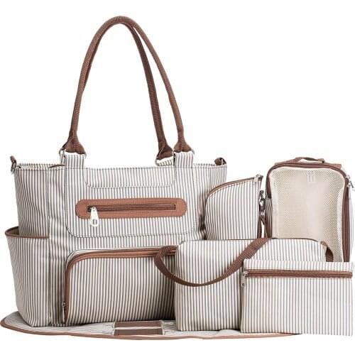 7Pcs/Set Mummy Bag Large Capacity Bag Mom Baby Multi-function Diaper Bag Nappy Tote Bag Travel Bag With Stroller Straps